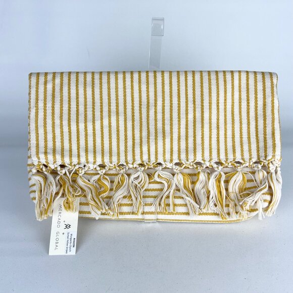 Mercado Global Margarita Clutch Sunset Yellow Stripes Cotton Macrame Fringe - Picture 3 of 14
